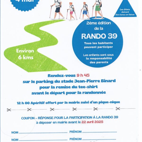4 MAI – 2ème ÉDITION DE LA RANDO 39