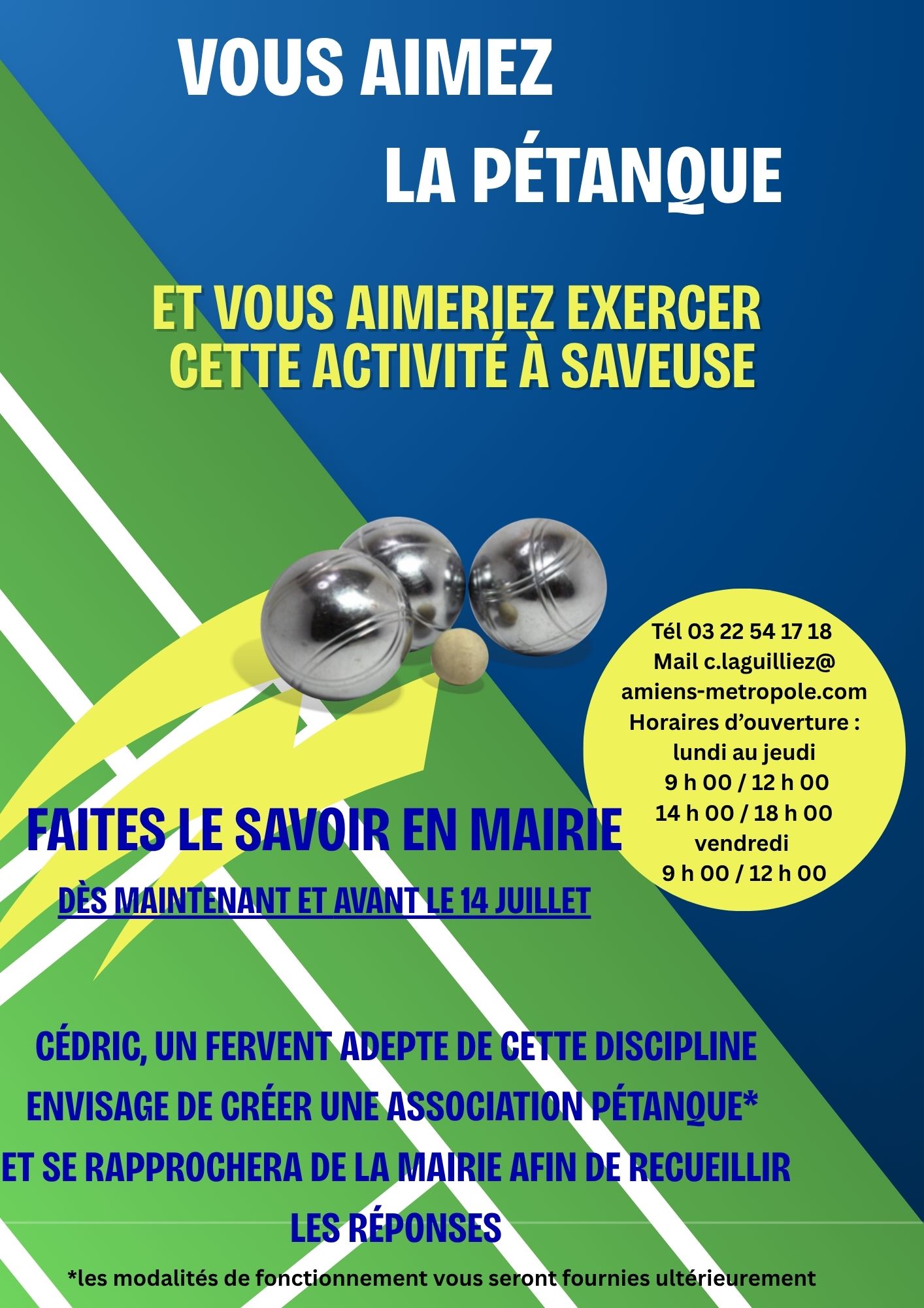 Lire la suite à propos de l’article SONDAGE POUR LES AMATEURS DE PÉTANQUE DANS LA COMMUNE